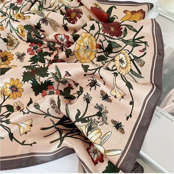 Pink Floral Silky Scarf 